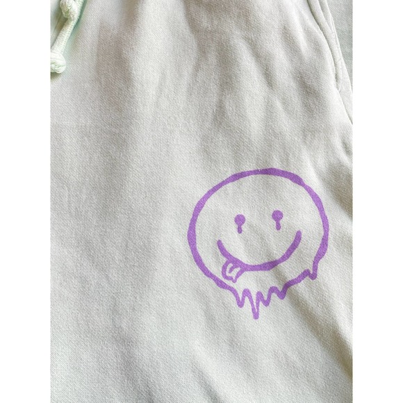 Divided Mint green joggers with purple smiley face, size XS - Picture 3 of 7